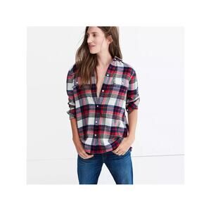 Madewell Flannel Classic Ex-Boyfriend Shirt in Drayton Plaid Red/White Size XXS